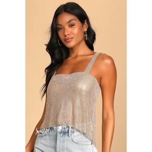 Lulus When The Party Calls Gold Rhinestone Chainmail Crop Top - Size L